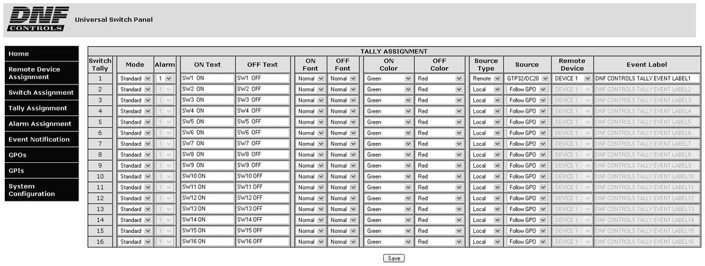 1) Click on the Tally Assignment Button. The Tally Assignment Page will be displayed. (USP-16 Tally Assignment page shown.