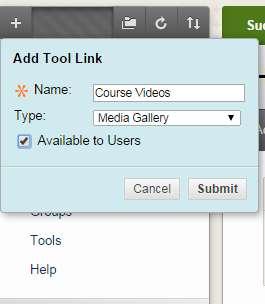 4. Click Submit. The Media Gallery link is added t the Curse Menu and is accessible t all enrlled users.