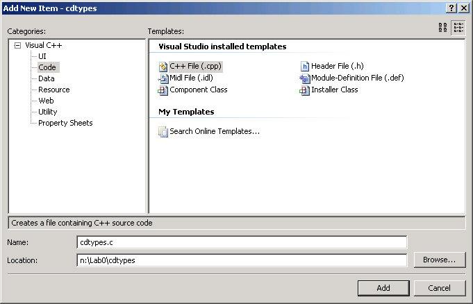Figure 12. Adding a New Source File. 5. Compiling a C program In Solution Explorer select the C file you want to be compiled, right-click and select Compile.
