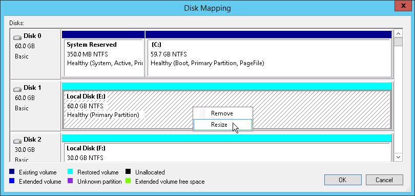 You will be able to use the released space for mapping volumes in your own order. 3. [For restore with volume resize] You can resize a volume mapped by Veeam Endpoint Backup to a target computer disk.