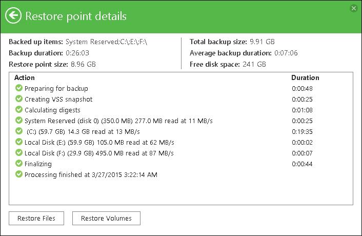 Viewing Statistics for Separate Restore Points Veeam Endpoint Backup provides the following information about separate restore points in the backup chain: Backed up items: items that you have chosen
