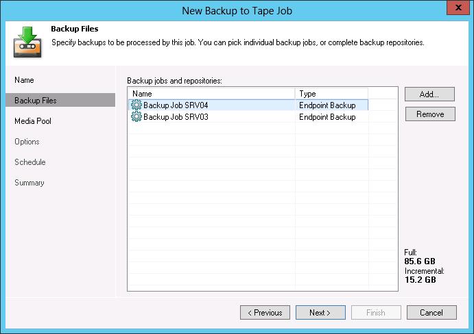 Archiving Veeam Endpoint Backups to Tape You can configure backup to tape jobs to archive Veeam Endpoint backups to tape. Backup to tape jobs treat Veeam Endpoint backups as usual backup files.