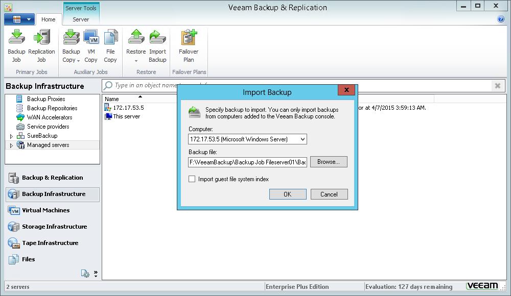Importing Veeam Endpoint Backups You may need to import a Veeam Endpoint backup in the Veeam Backup & Replication console in the following situations: The Veeam Endpoint backup is stored on a drive