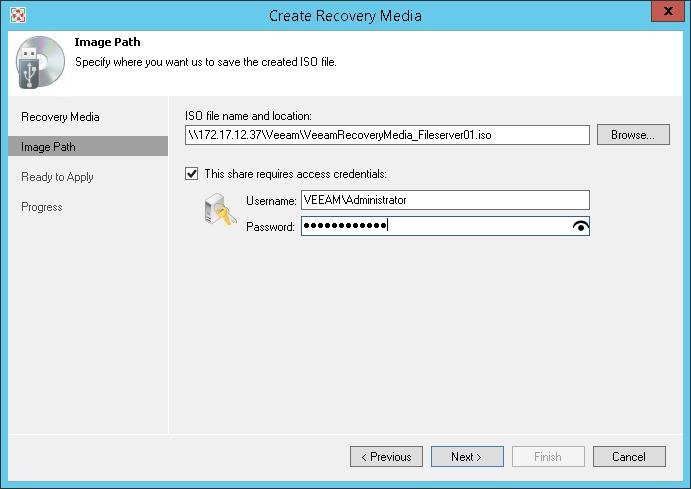 Step 3. Specify Path to ISO The Image Path step of the wizard is available if you have selected to create an ISO file with the recovery image. Select a location where you want to save the ISO file. 1.