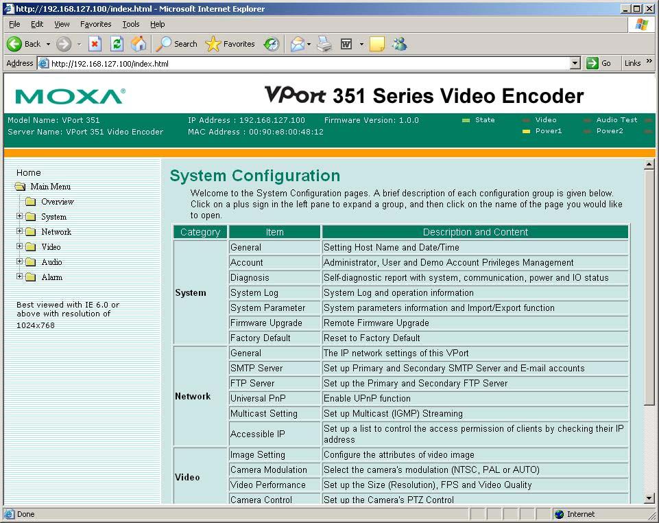Step 9: Accessing VPort s System Configuration Click on System Configuration to access the overview of the system configuration to change the configuration.