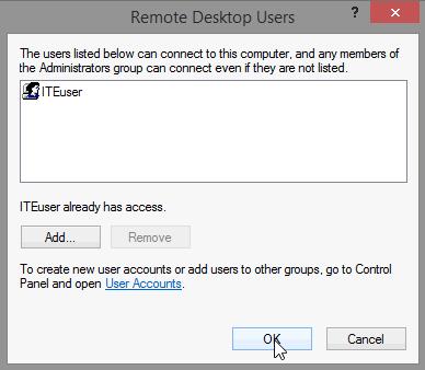 Which user already has remote access?