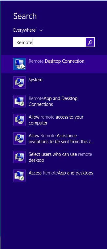 b. Click Start, type Remote, and then select Remote Desktop Connection from the list. c. The Remote Desktop Connection window opens.
