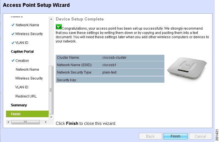 Getting Started Using the Access Point Setup Wizard 1 Access Point Setup Wizard Finish STEP 28 Click
