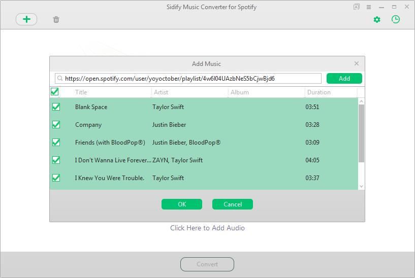 After that, you can directly drag & drop a song or playlist from Spotify to Sidify pop-up adding window.
