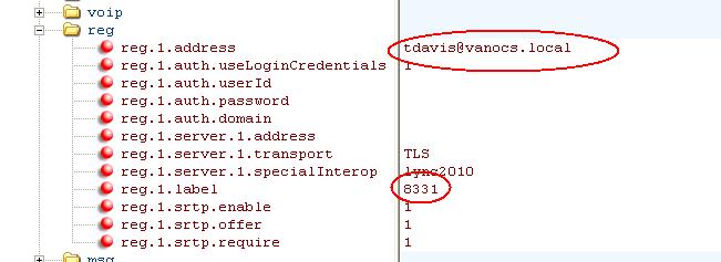 In the example shown next, Microsoft Lync Server 2010 user s address is set to tdavis@vanocs.local and the line label is set to 8331.