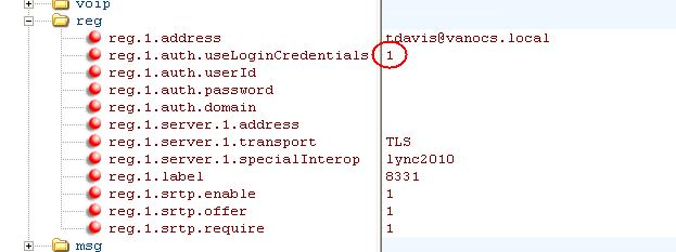 12 In reg.x.auth.uselogincredentials, determine whether or not to enable the use of login credentials. The following example shows reg.x.auth.uselogincredentials has been set to 1 indicating that login credential entry is required.