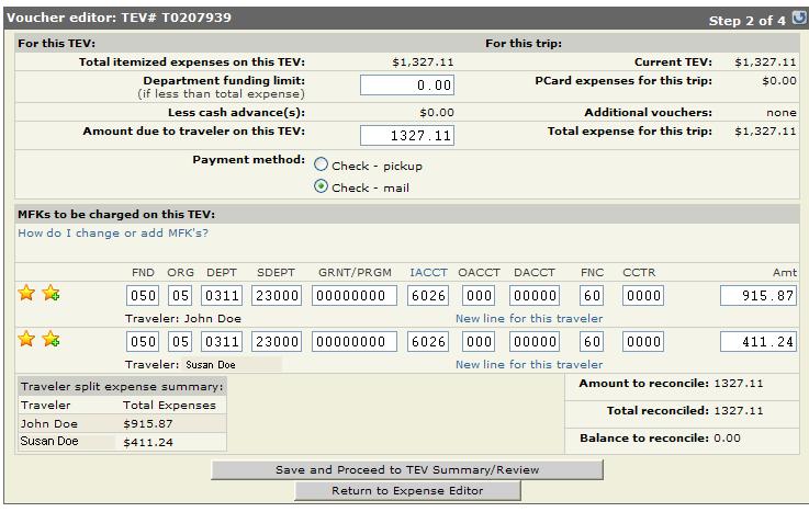 Accounting Page The top section shows a summary of the trip expense totals. This is where you would enter the Department Funding Limit if there is one.