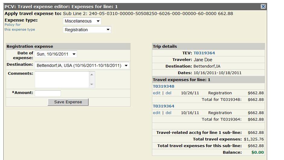 Completed Travel Expense Editor with both travelers information listed.