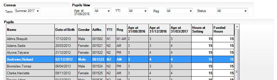 In the Pupils panel, highlight the required pupil then click the applicable cell and enter the required number of hours.