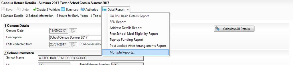 04 Creating and Validating the Summer Return Generating Detail Reports To select a single detail report, select the required report from the Detail Report drop-down list located at the top of the