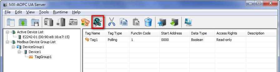 Select a csv file on your PC to import the tags listed in the csv file into the Modbus device.