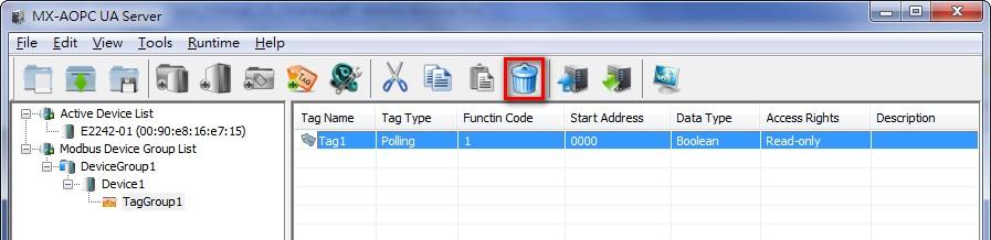 Tag Management Deleting a Modbus Tag Click the Modbus tag to