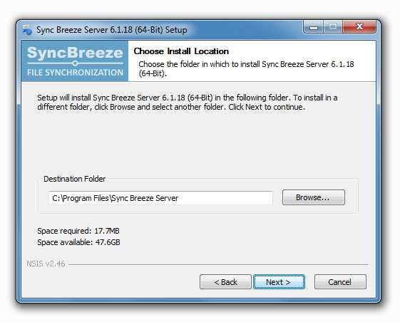 5.2 Installing SyncBreeze Server SyncBreeze Server is especially designed to be as simple as possible.