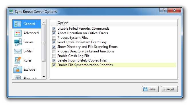 In order to assign a priority to a file synchronization command, open the command options dialog, select the 'Advanced' tab, select an appropriate file sync priority and press the 'Save' button.