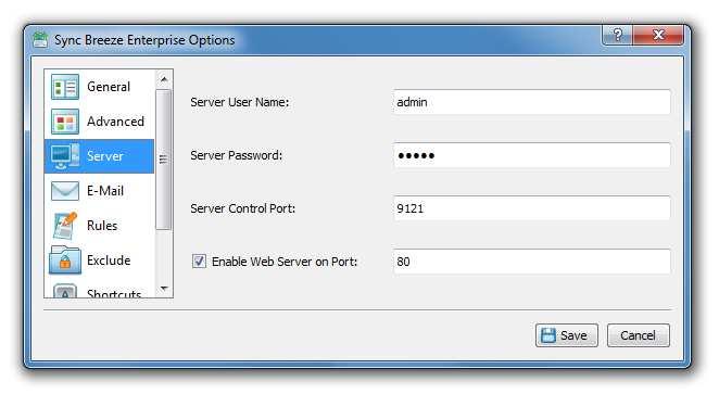 5.22 Configuring Server Ports, Custom User Name and Password Normally, the SyncBreeze client GUI application, connects to the SyncBreeze Server using the default user name and password, which is set