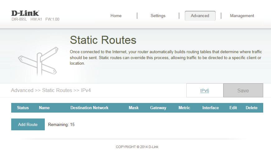 Section 4 - Configuration Static Routes The Static Routes section allows you to define custom routes to control how data traffic is moved around your network.