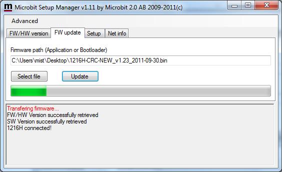 FW updte Click on the "Select file" button nd browse to the file with the new firmwre, it should be something like 1216H-CRC_v1.23_2011-10-04.bin depending on the version nd relese dte.