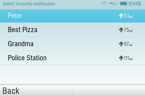 to > Favourite and start navigation by selecting a Favorite destination from the list shown.