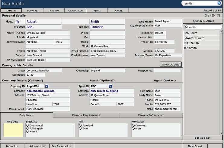 FRONT DESK Data Entry Click on Data Entry. Here you can see a layout involving various menu buttons as well as fields for inputting client data.