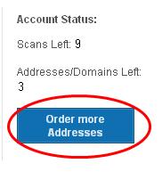 license at any time. To buy additional IP addresses/domains 1. Click on the 'Order more Addresses' button in the Account Status area of the interface as shown below.