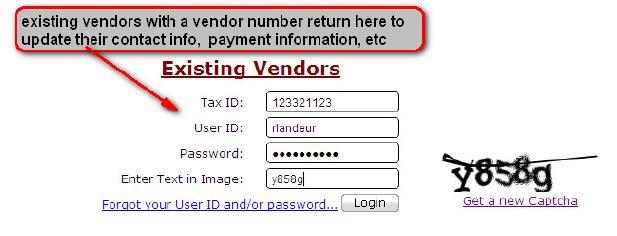 13. Returning to your Vendor Profile. Once you complete your initial vendor registration, you may log in at any time to update your vendor profile.