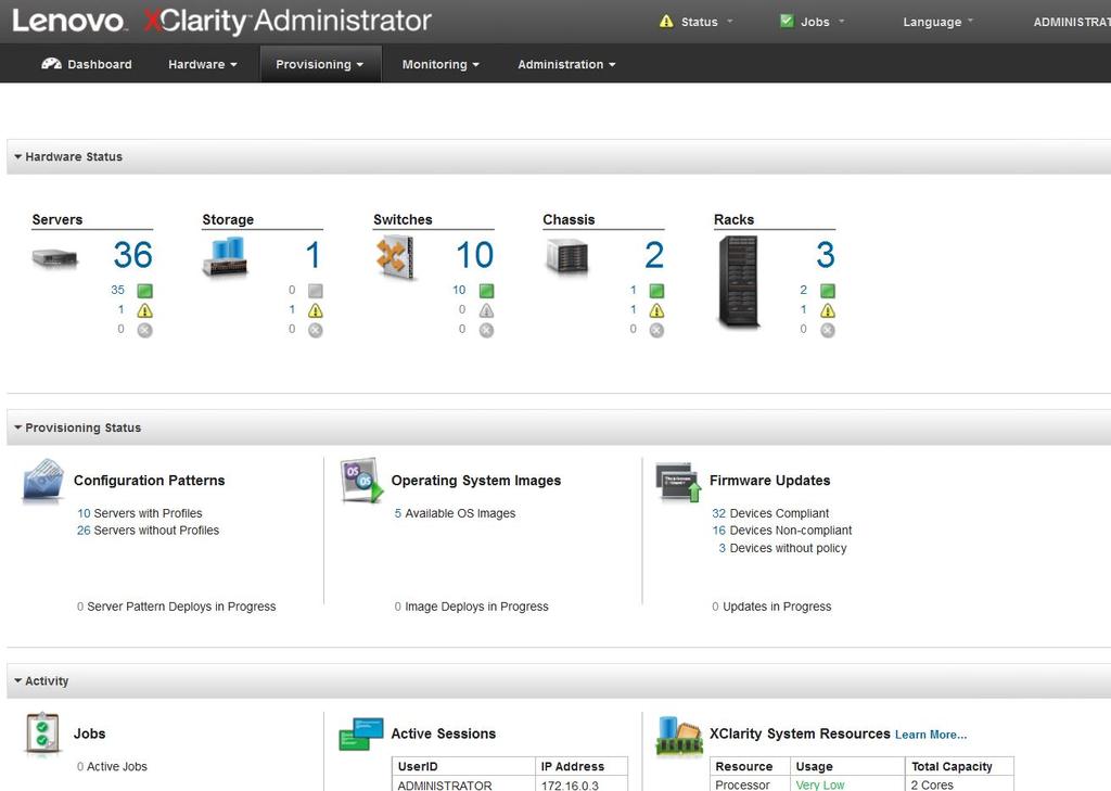 Figure 18. XClarity Administrator interface 7.5.2 Red Hat CloudForms 4.
