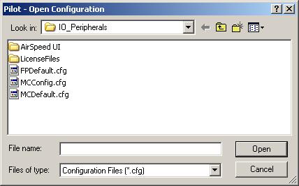 . Chapter 2 Pilot Opening a Configuration To open a configuration: 1. Select File > Open Configuration. The Open Configuration dialog box opens. 2. Select the configuration file you want to open.