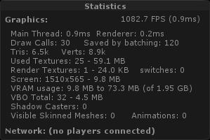 Unity Profiler Rendering Statistics about the rendering subsystem: Draw calls Triangles