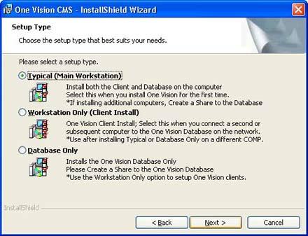 Installing and Configuring the One Vision Software 9 0 5 Dialog: "Database Folder." The default is normally recommended. This is the folder where the One Vision Database will be installed.