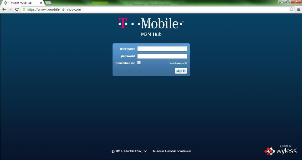 Login Page To access the T-Mobile M2M Platform or Hub enter your credentials into the