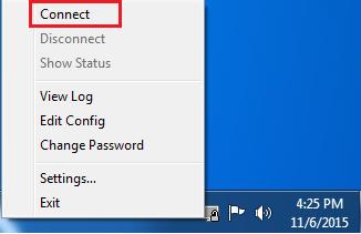 4 Establish and end tunnel connection You open the context menu with a right mouse click on the OpenVPN symbol in the Windows task bar. Click with the left mouse button on "Connect".