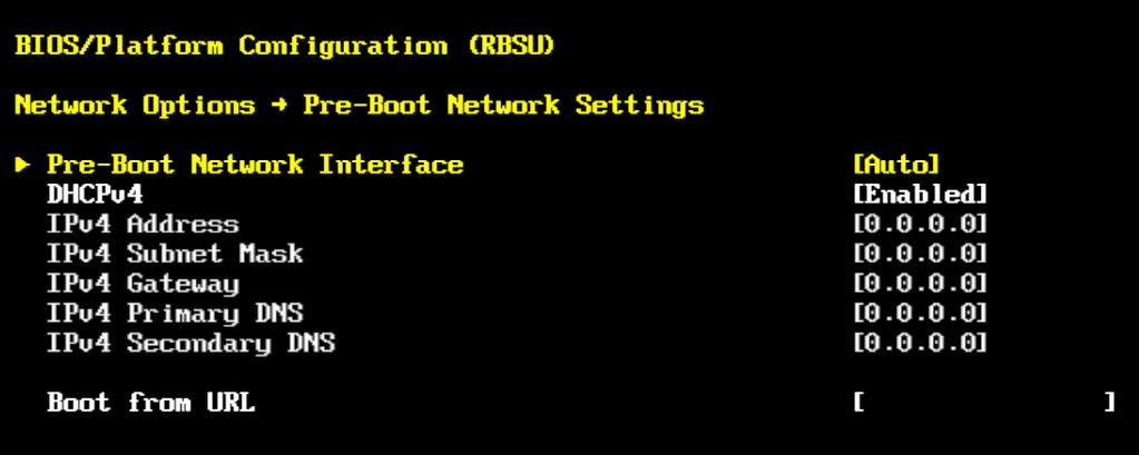 UEFI Network configuration Select pre-boot NIC (or auto select) Static / DHCP