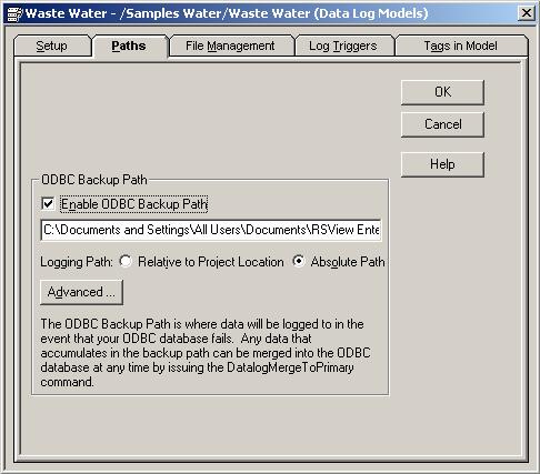 3. On the Paths tab, configure an ODBC backup path. If the connection to the ODBC database is temporarily broken, backup information will be kept in this location.