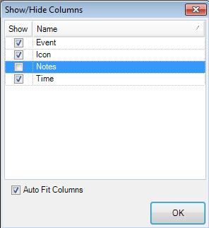 The Time column will display the time at which the log event was entered and the Event Text column will display the proceeding that was entered at that particular time.