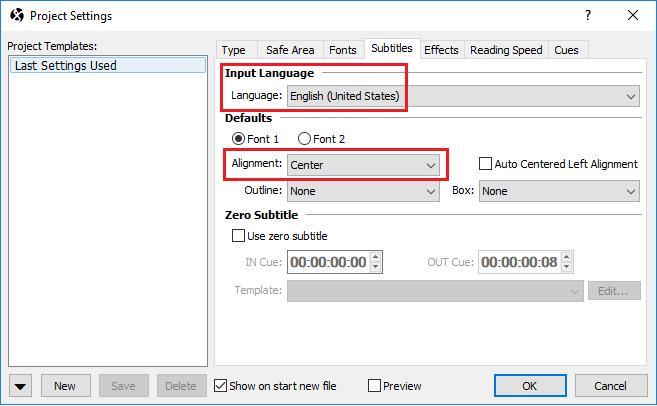 1.4. Subtitles Defaults From the Subtitles menu, you can select what the default attributes of your subtitles will be.