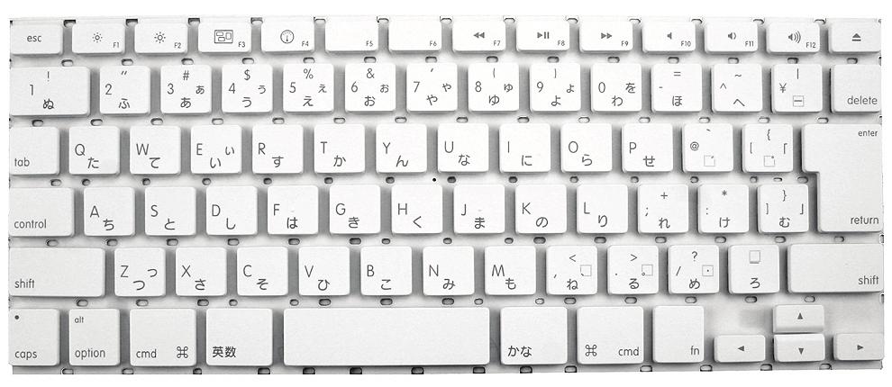 e., letters A Z, numbers, punctuation) employ an identical scissor mechanism, whereas larger, rectangular keys (i.e., Shift, Delete, Return, Space bar) use slightly different scissor mechanisms and employ one or two metal stabilizer bars.