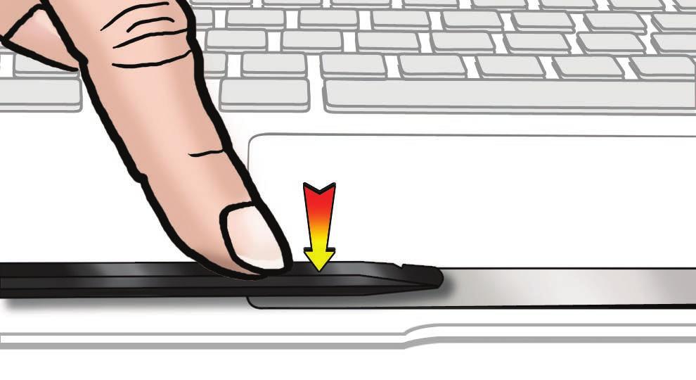 2. Using a flat, level plastic tool, such as a black stick, press on the left edge of the trackpad button