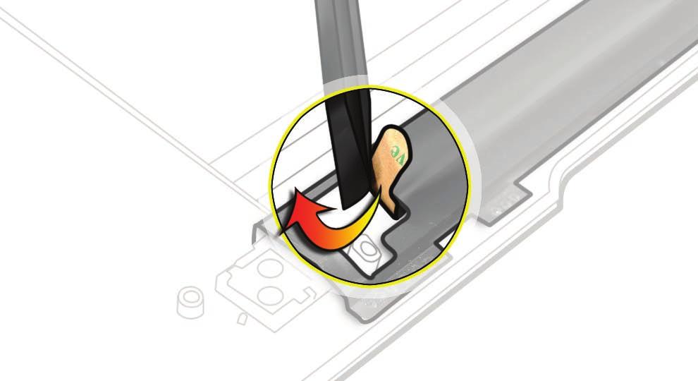 7. Remove the adhesive backing from the left end of the shim. 8.