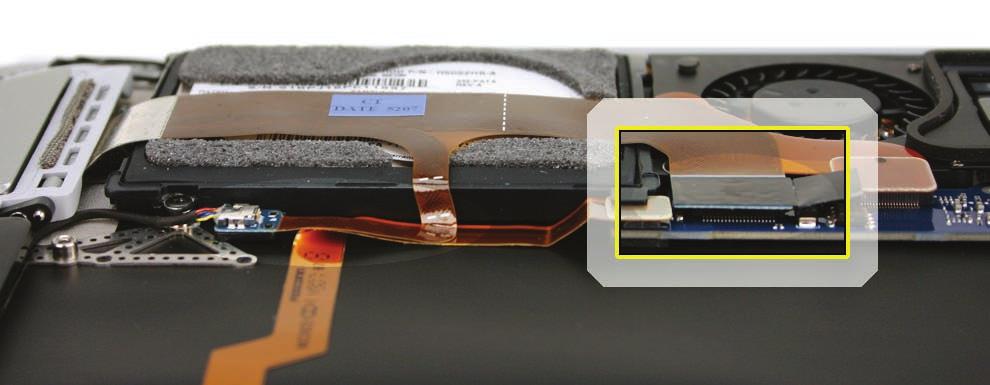 Locate the port hatch flex cable connector to the logic board. 6.