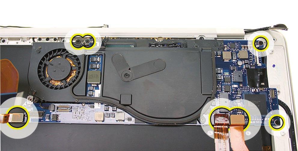 2. Align and seat the board, and reinstall the four screws and three flex connectors below. 3.