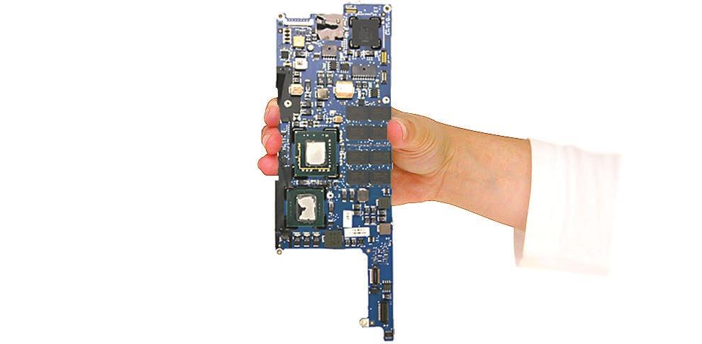 3. When removing the logic board, grasp the board in the middle lengthwise by the edges only. Do not hold the board by any narrow areas. Take all ESD precautions when handling it.