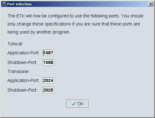 In the following dialog box you can configure the ETK interfaces.