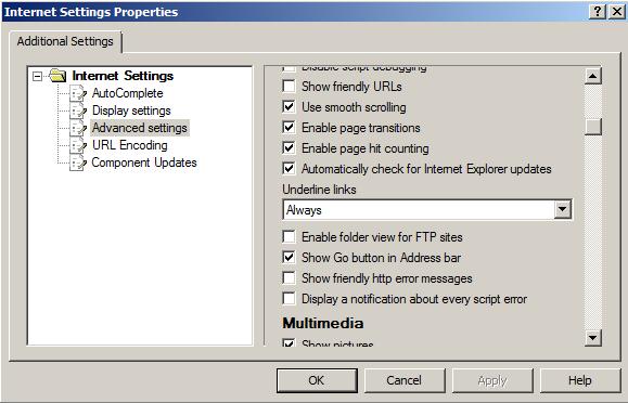4. Uncheck Show friendly http error messages in Advanced settings Click OK to
