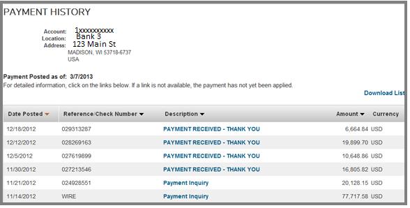 After selecting a PAYMENT RECEIVED item, the screen capture below provides the customer with additional payment