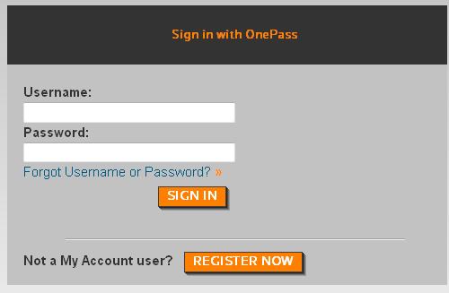 OnePass Profile Lost Password At the login page for My Account, users can select the hyperlink for Forgot Username